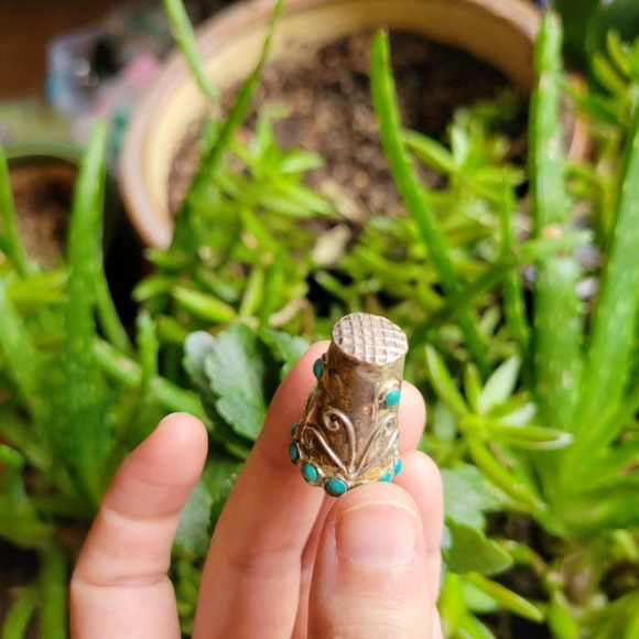 *RARE* Vintage Navajo Sleeping Beauty Turquoise Sterling Silver Thimble - Picture 7 of 8